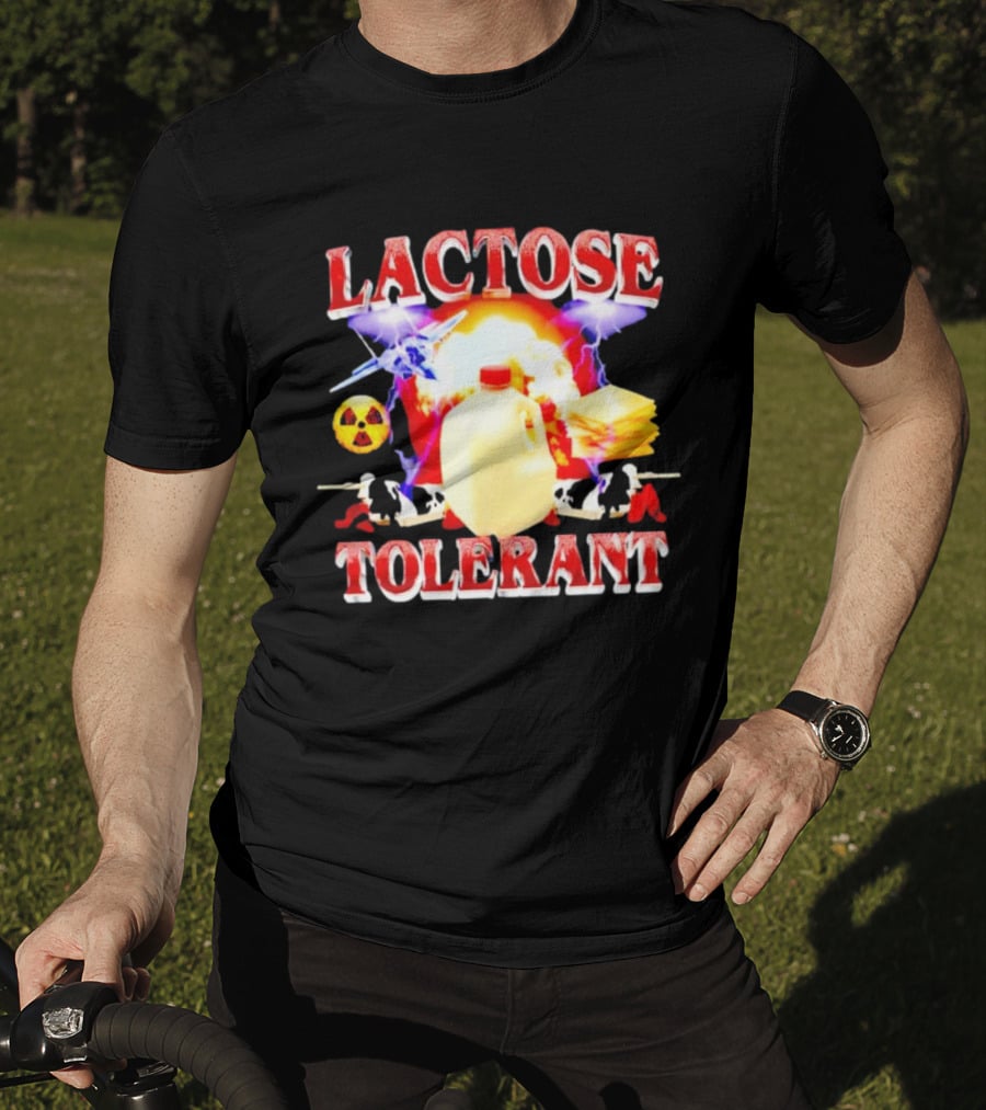 Lactose Tolerant Milk Jug Cheese Nuclear Symbol Cows Explosion T-Shirt