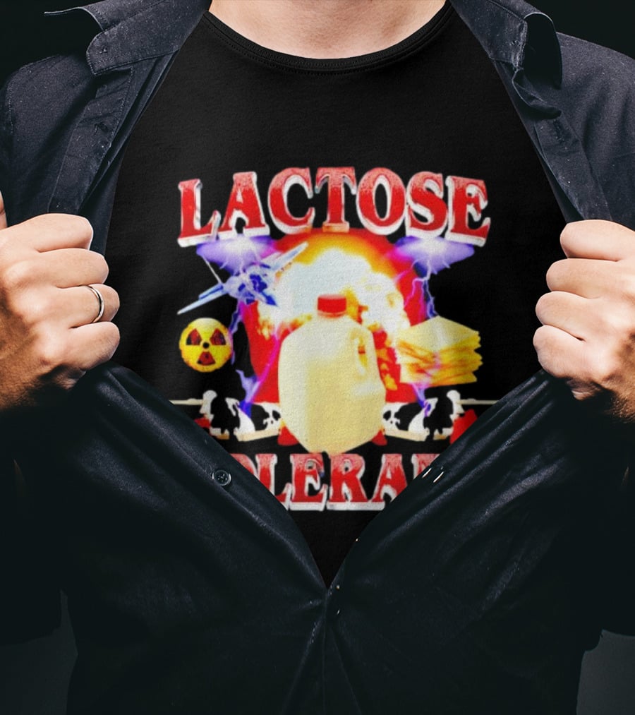 Lactose Tolerant Milk Jug Cheese Nuclear Symbol Cows Explosion T-Shirt