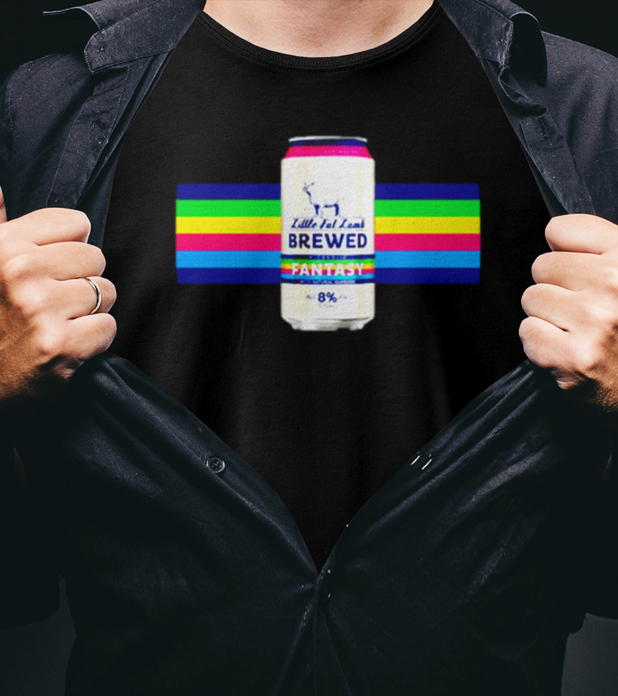 Little Fat Lamb Brewed Fantasy 8% Can With Rainbow Stripes T-Shirt