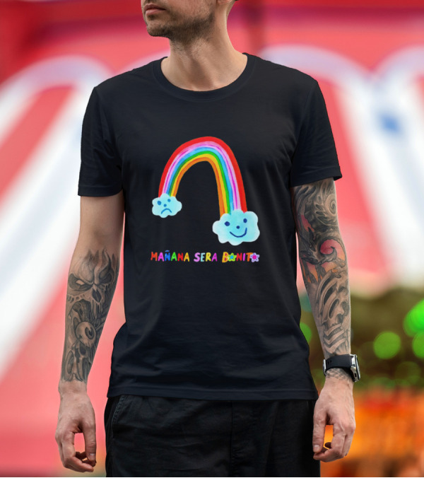 Premium T-Shirt: Mañana Será Bonito Rainbow Smiling and Sad Clouds T-Shirt Mañana Será Bonito Rainbow Smiling and Sad Clouds T-Shirt