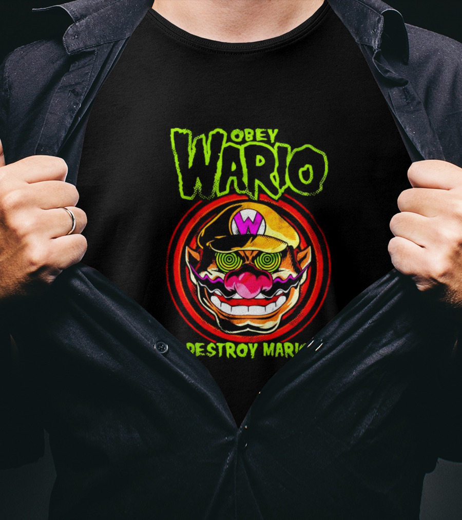 Obey Wario Destroy Mario Retro Gaming T-Shirt