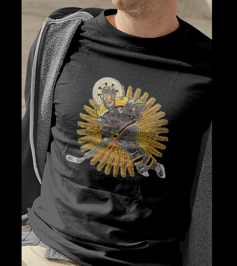 Saint Patrice Bergeron Iconic Hockey Mosaic With Radiant Halo T-Shirt