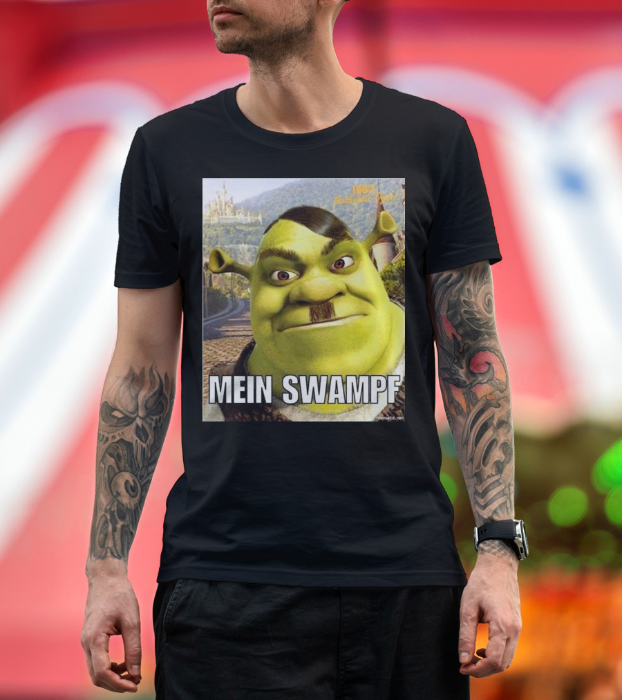 Shrek Mein Swampf Mematic Pixel Art Castle Background T-Shirt