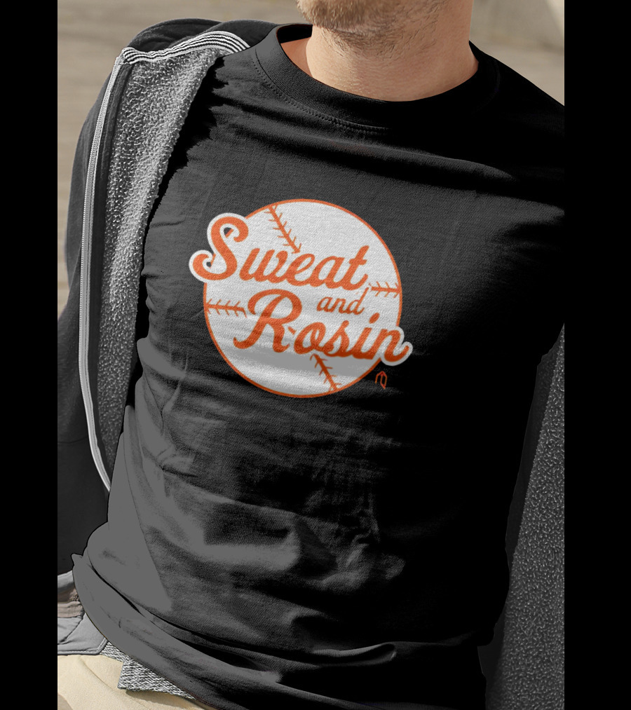 Sweat And Rosin Baseball White Orange Baseball Stitch Circular T-Shirt
