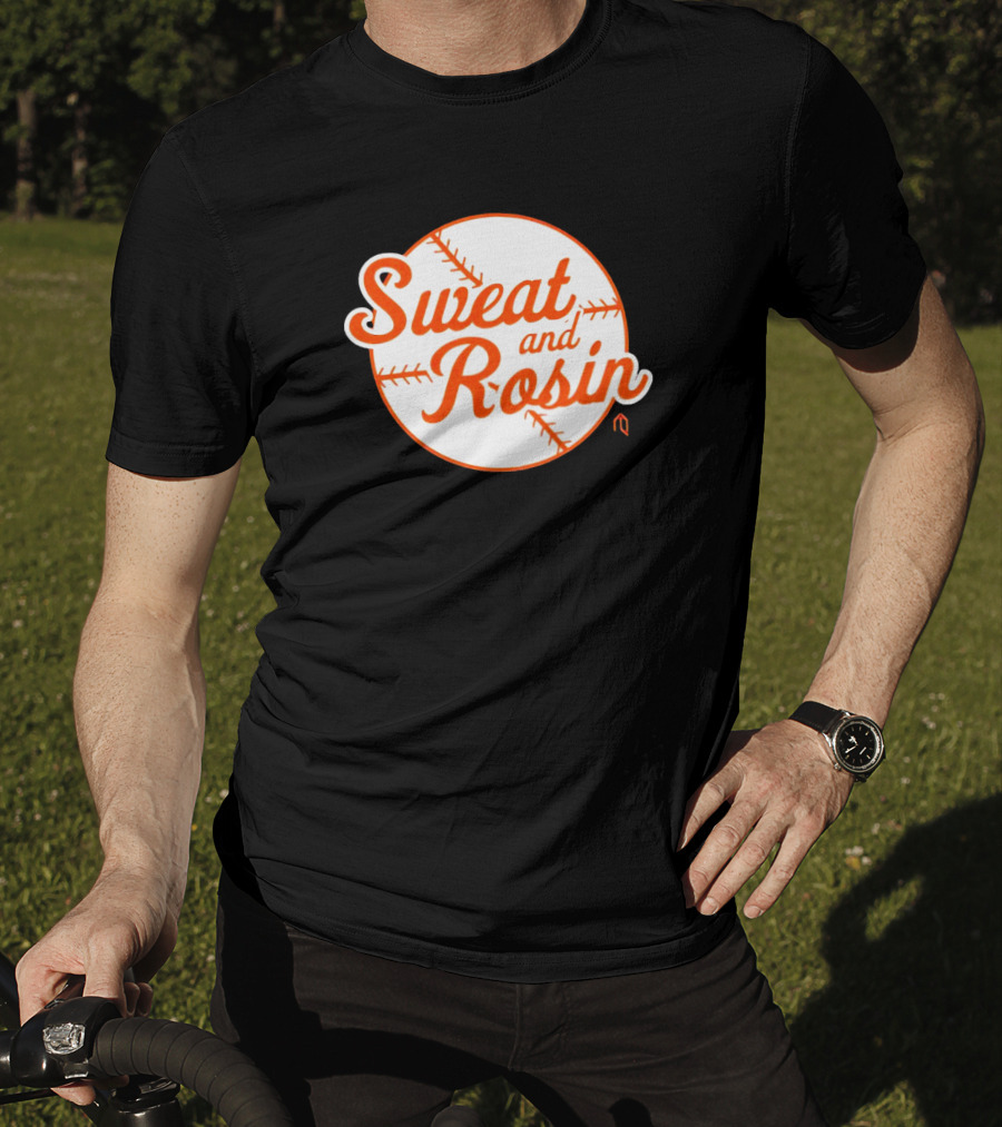 Sweat And Rosin Baseball White Orange Baseball Stitch Circular T-Shirt