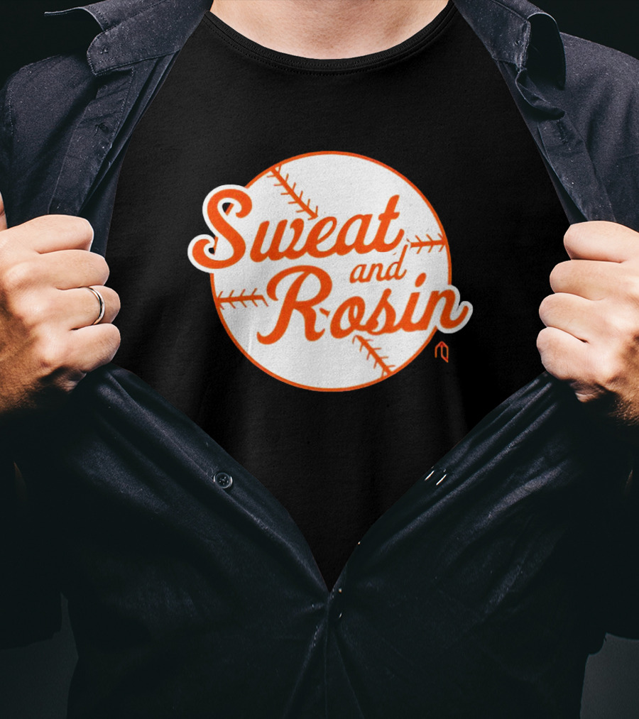 Sweat And Rosin Baseball White Orange Baseball Stitch Circular T-Shirt