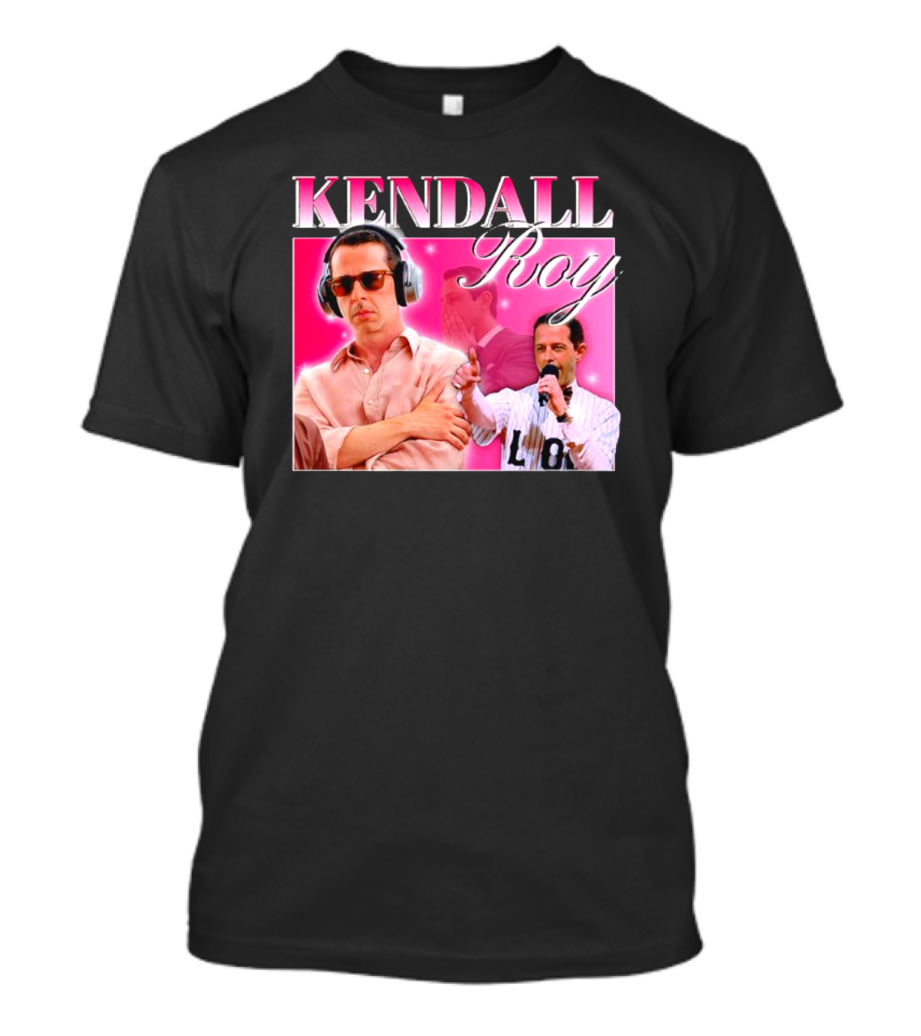 Kendall Roy Vintage Homage Pink Background Music And Microphone T-Shirt