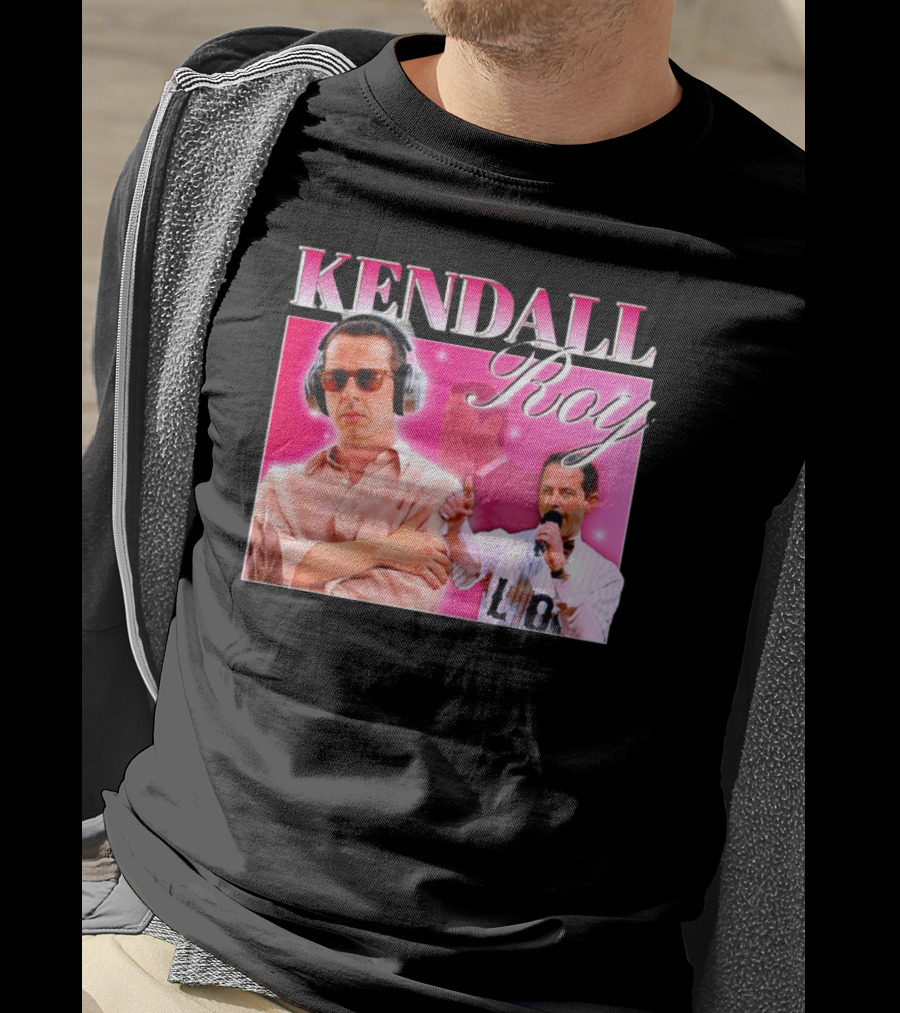Kendall Roy Vintage Homage Pink Background Music And Microphone T-Shirt