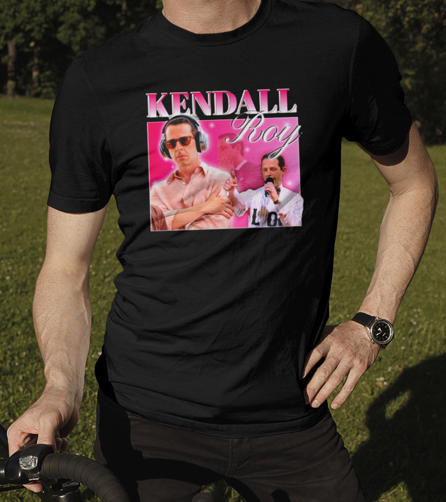 Kendall Roy Vintage Homage Pink Background Music And Microphone T-Shirt