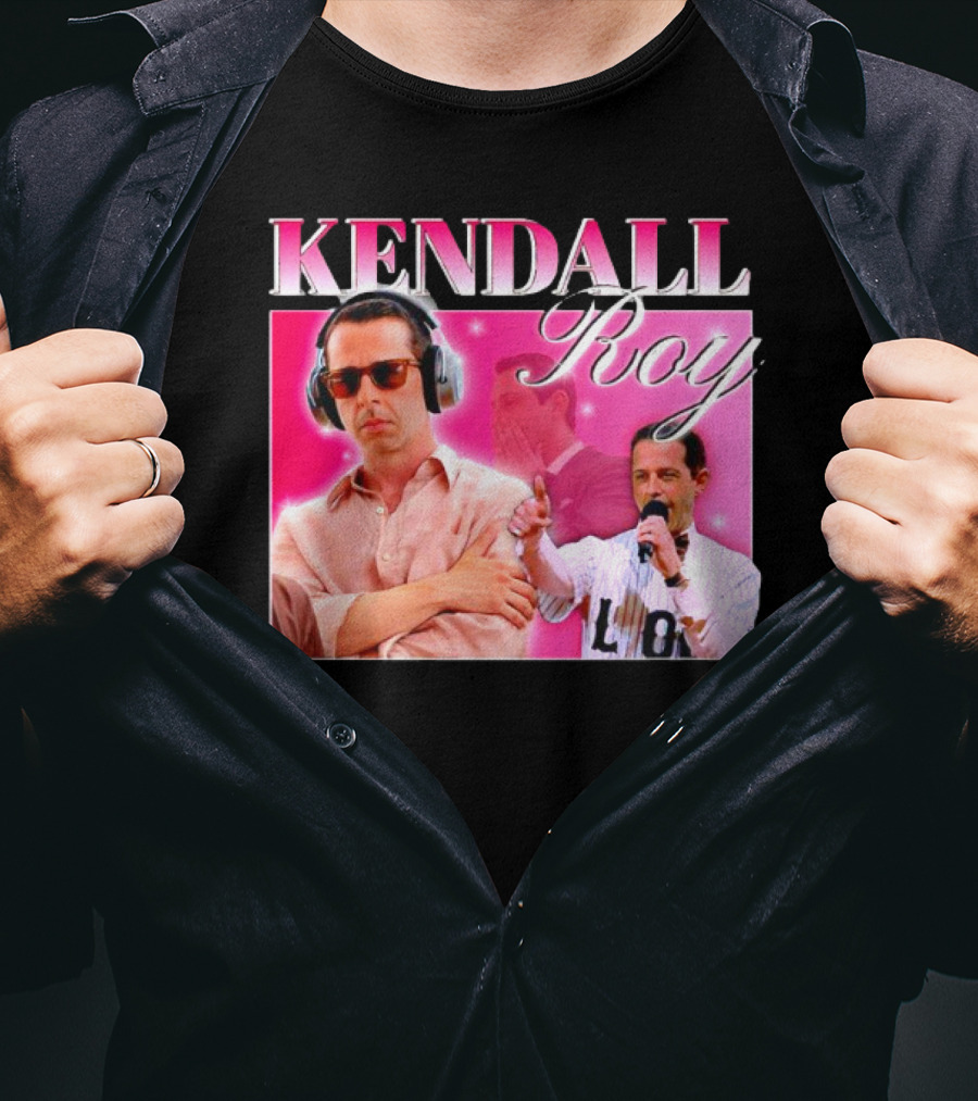Kendall Roy Vintage Homage Pink Background Music And Microphone T-Shirt