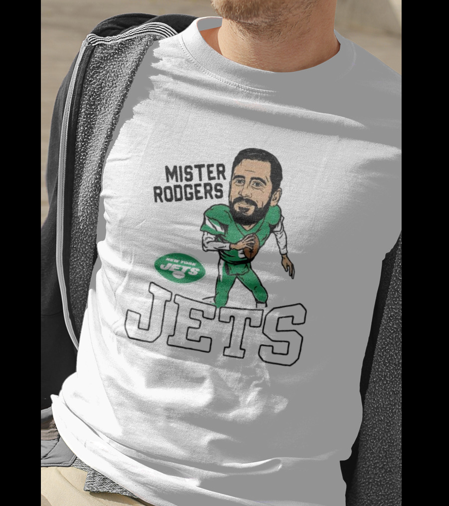 Mister Rodgers New York Jets Aaron Rodgers Caricature T-Shirt