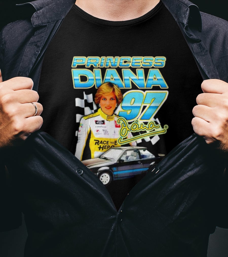 Princess Diana Race To Hero 97 Racing Diana Car Checkered Flags T-Shirt
