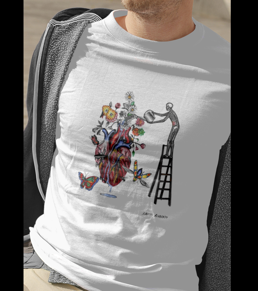 Skeleton Watering Yourself Heart Vase By Laro Amaral T-Shirt