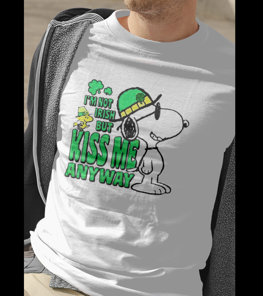 Snoopy Woodstock I'm Not Irish But Kiss Me Anyway St Patrick's Day T-Shirt