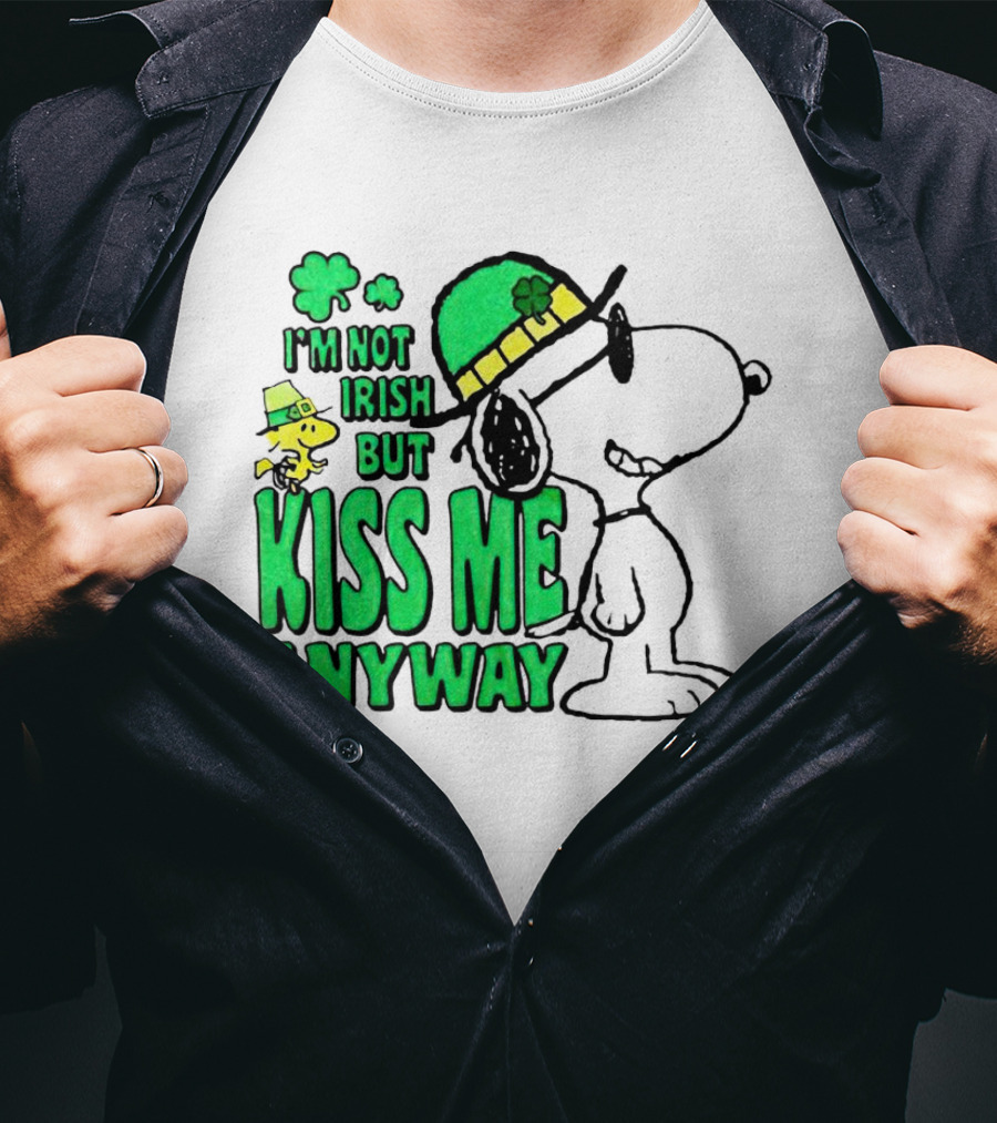 Snoopy Woodstock I'm Not Irish But Kiss Me Anyway St Patrick's Day T-Shirt