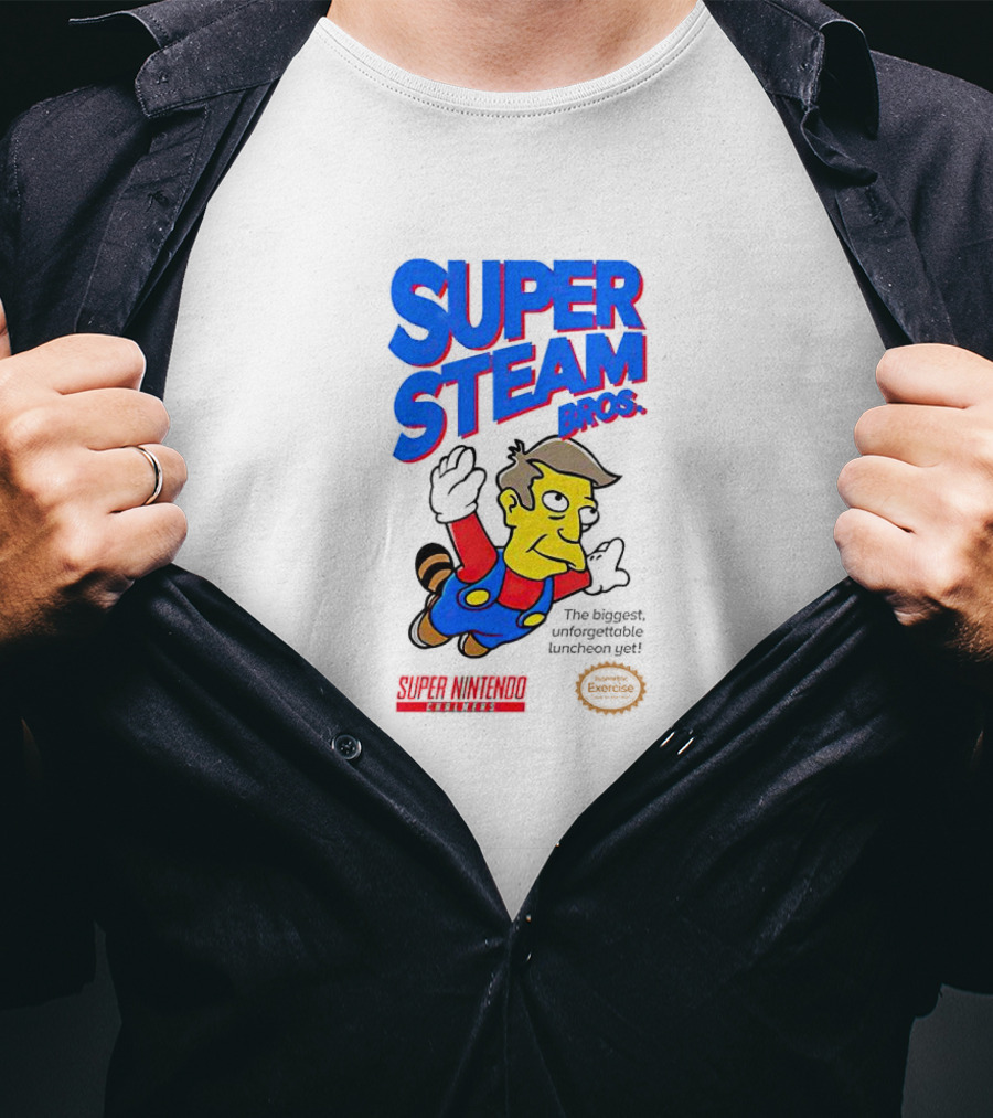 Super Steam Bros Super Nintendo Exercise Lunch Jeff T-Shirt
