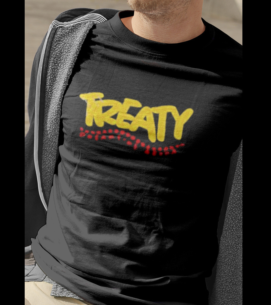 Treaty Dreamtime Aroha Yellow Text With Red Dots T-Shirt