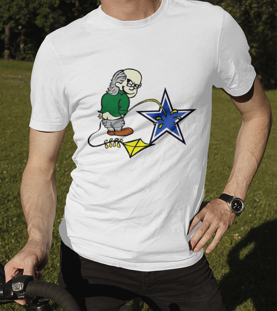 Ben Franklin With Kite Whizzing On Blue Cowboy Star T-Shirt