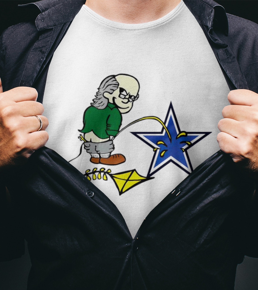 Ben Franklin With Kite Whizzing On Blue Cowboy Star T-Shirt