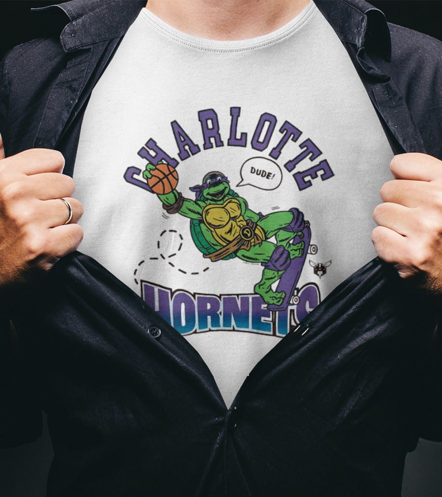 Charlotte Hornets Donatello Basketball Skateboard Dude T-Shirt