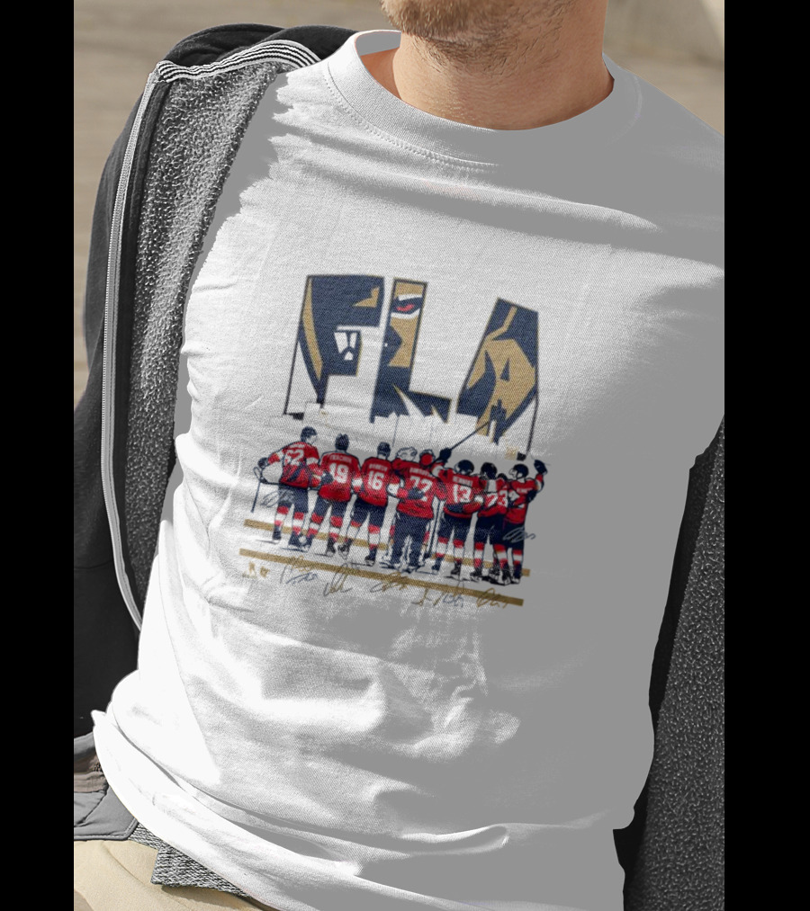 Florida Panthers FLA Team Player Signatures And Hockey T-Shirt