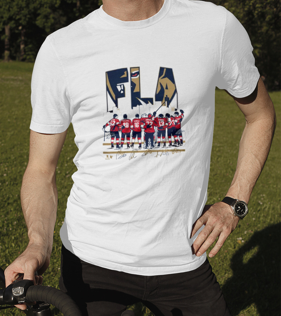 Florida Panthers FLA Team Player Signatures And Hockey T-Shirt