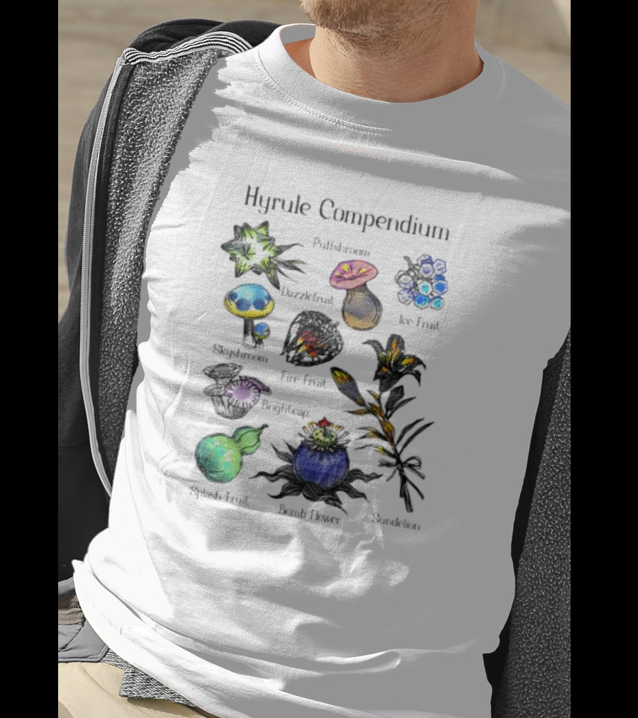 Hyrule Compendium Flora Vol. 2 Featuring Paddockhemp Dazzlefruit Ice Fruit Skippobono Fire Peapod Bomb Stockblossom Splash Fruit T-Shirt