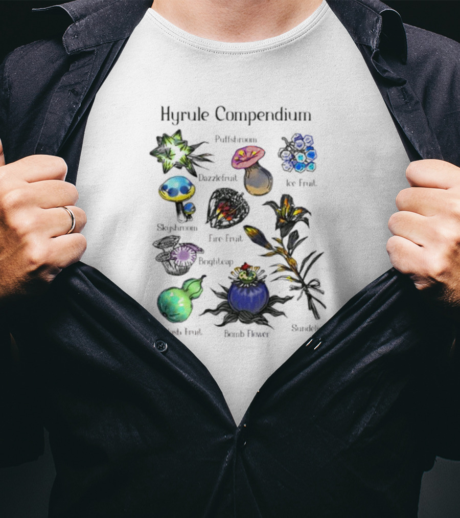 Hyrule Compendium Flora Vol. 2 Featuring Paddockhemp Dazzlefruit Ice Fruit Skippobono Fire Peapod Bomb Stockblossom Splash Fruit T-Shirt
