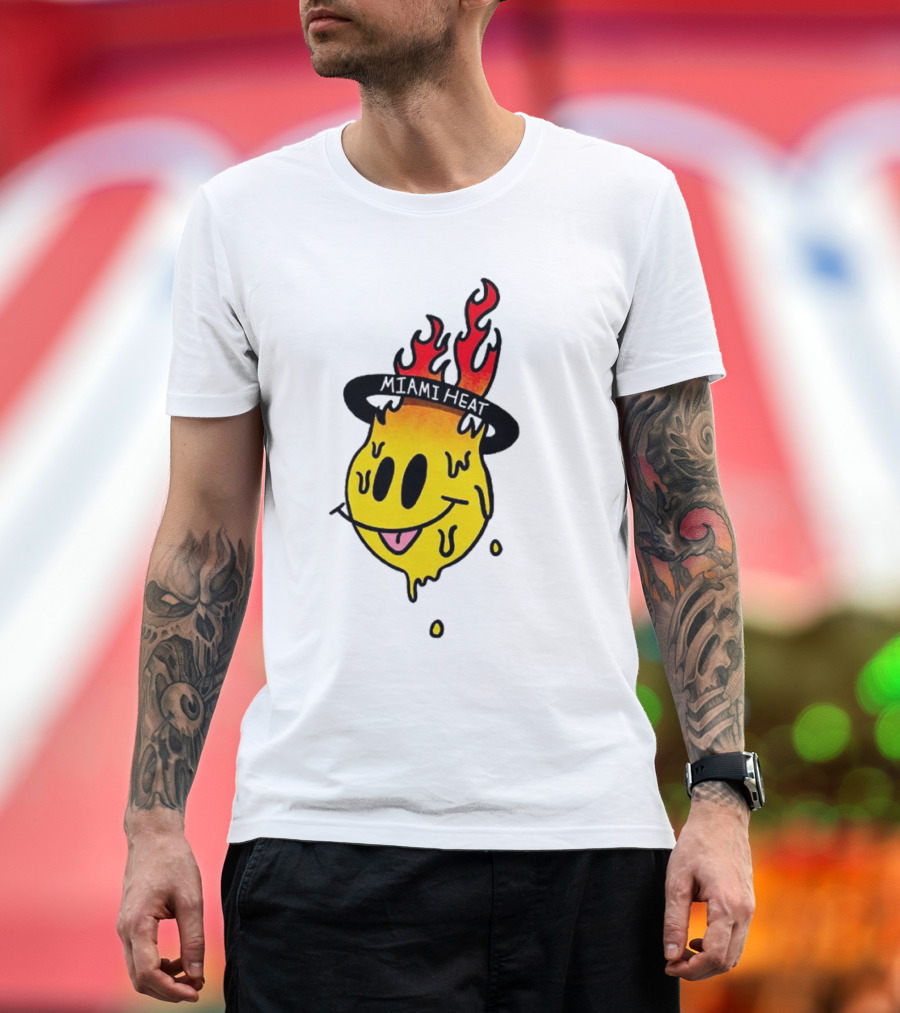 Miami Heat Flaming Melting Smiley Basketball T-Shirt