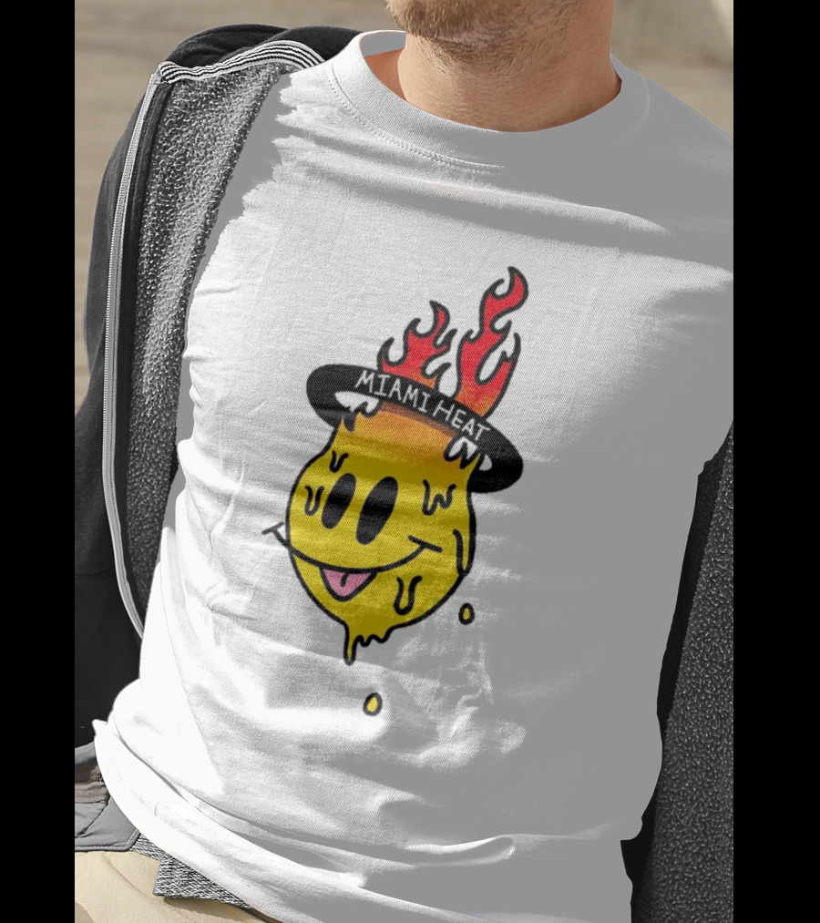 Miami Heat Flaming Melting Smiley Basketball T-Shirt
