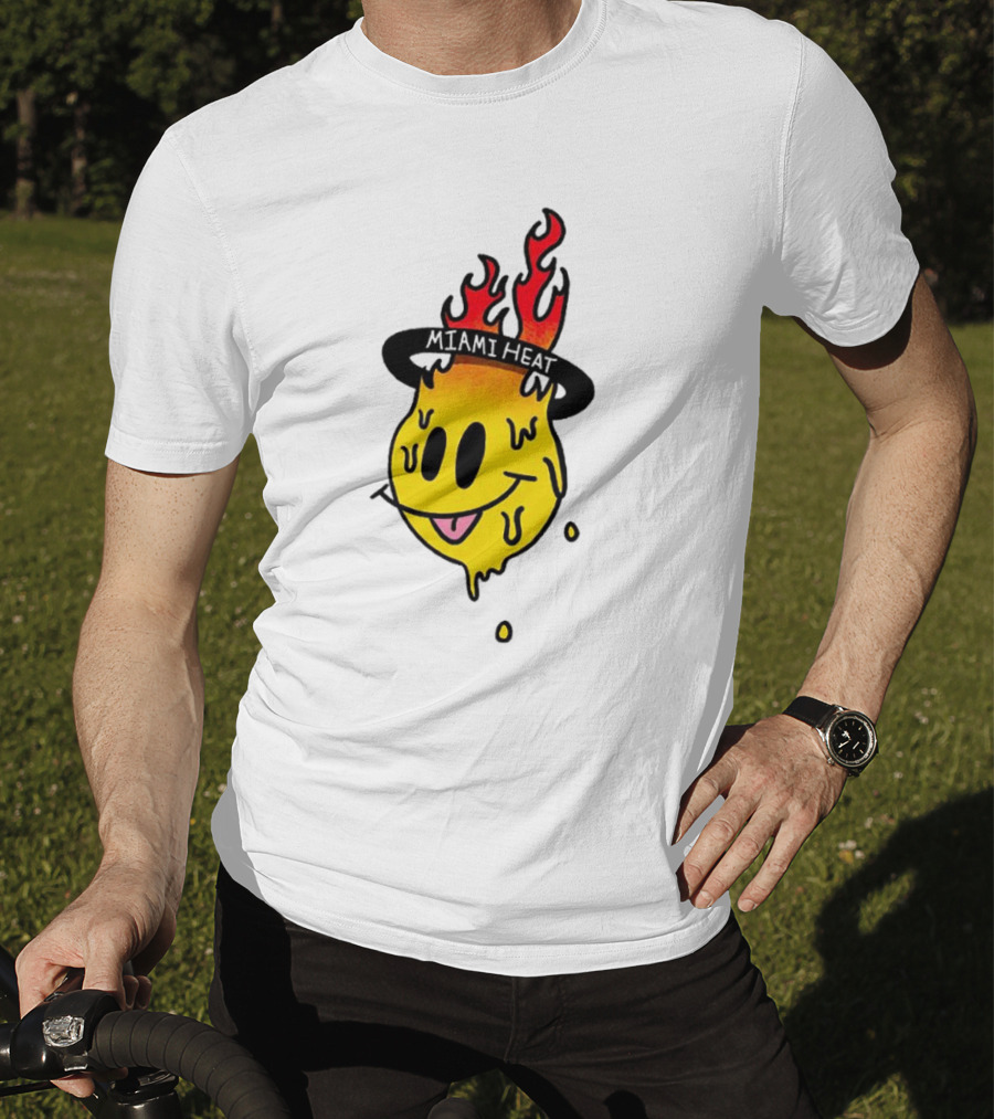 Miami Heat Flaming Melting Smiley Basketball T-Shirt