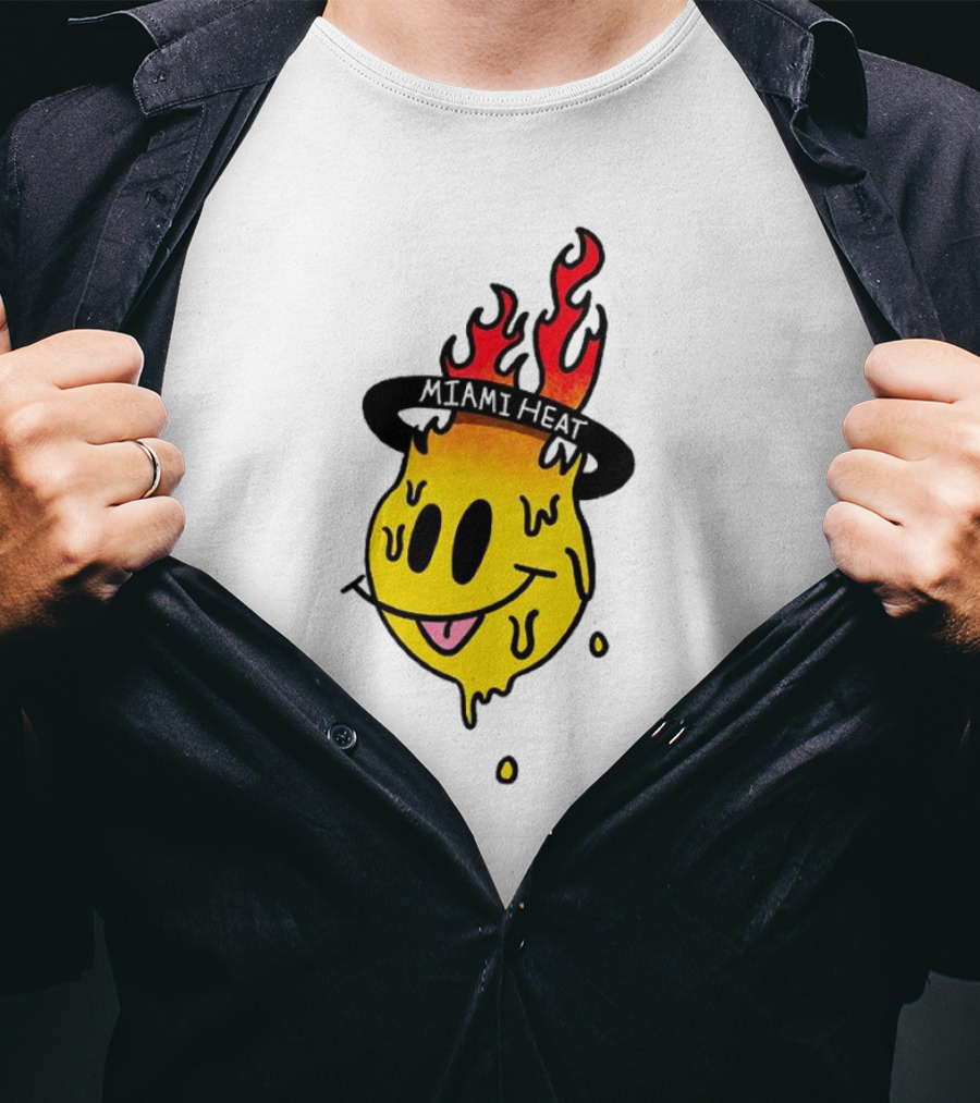 Miami Heat Flaming Melting Smiley Basketball T-Shirt