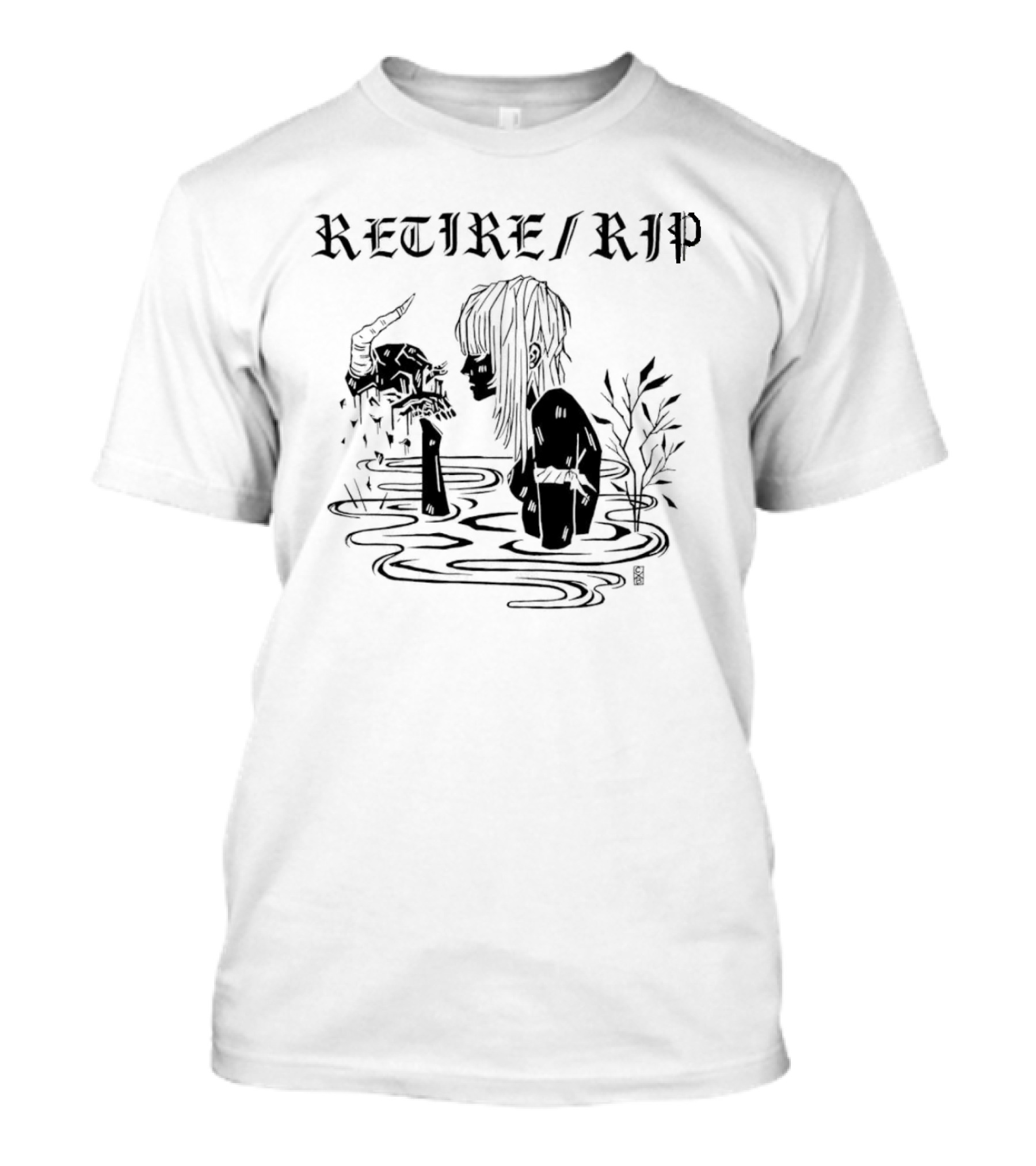 RETIRE RIP Skull Water Scene Dark T-Shirt