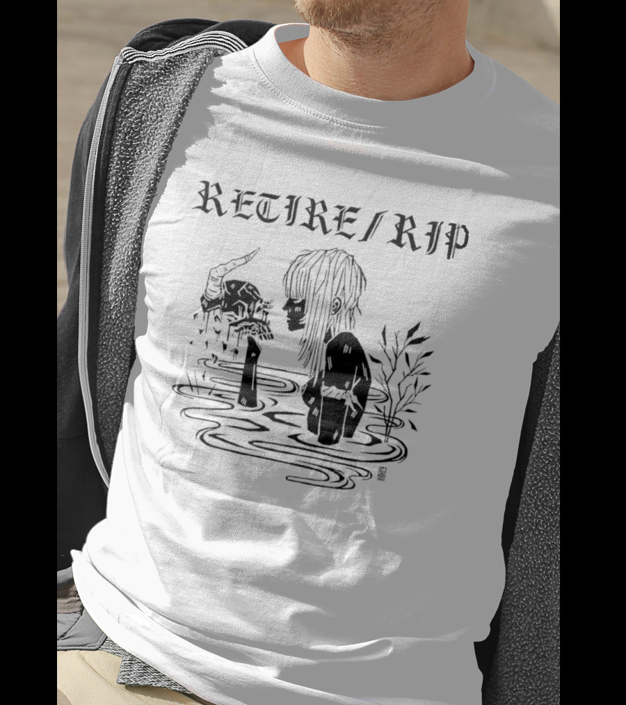 RETIRE RIP Skull Water Scene Dark T-Shirt