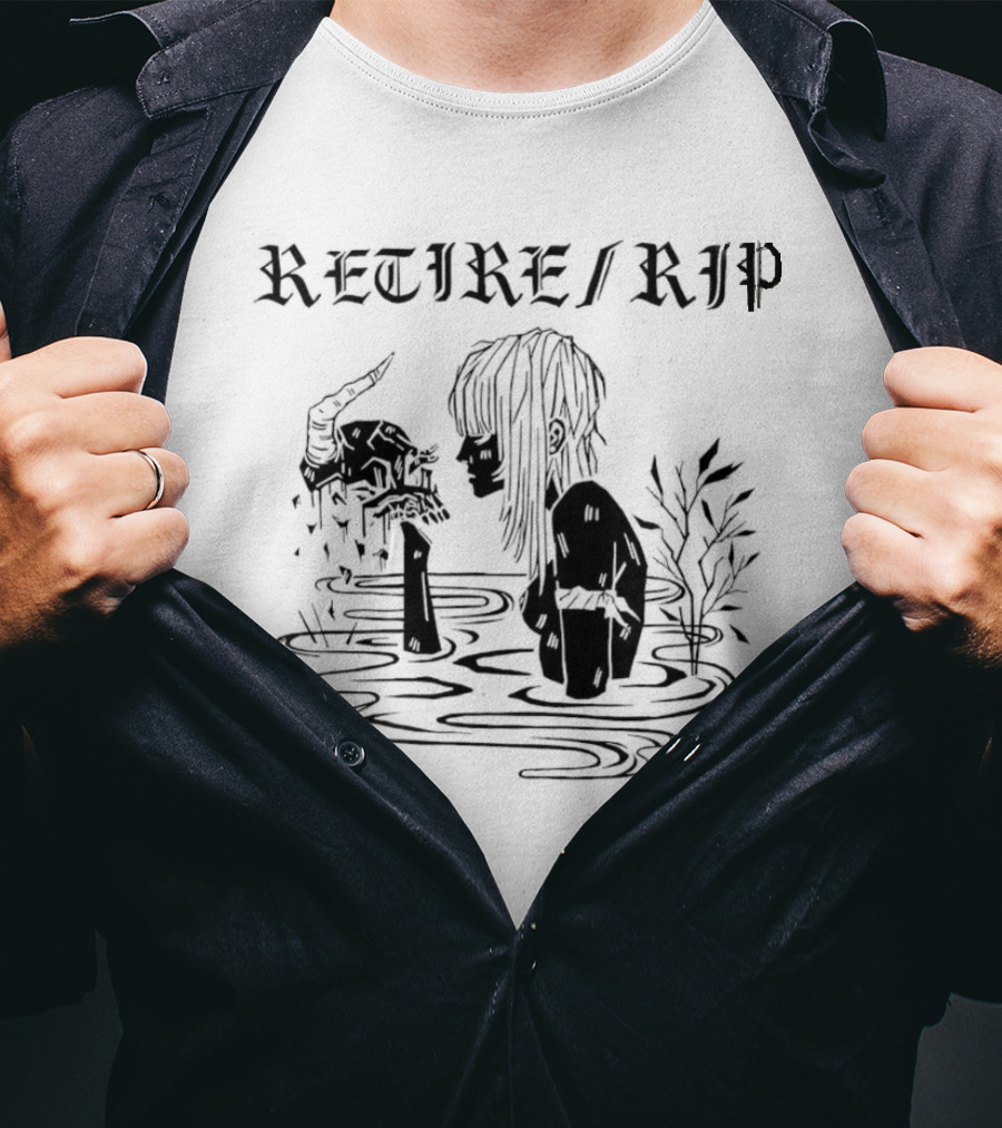 RETIRE RIP Skull Water Scene Dark T-Shirt