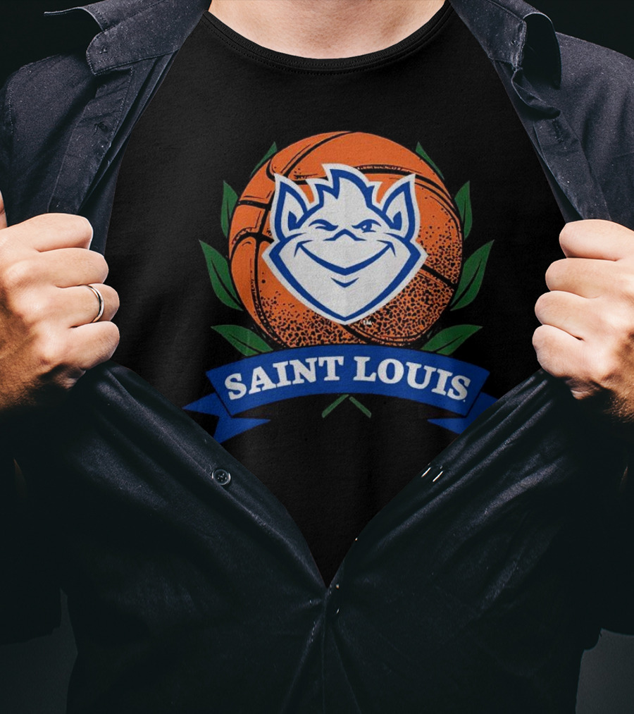 Saint Louis Billikens Basketball Emblem With Iconic Mascot And Orange Basketball T-Shirt