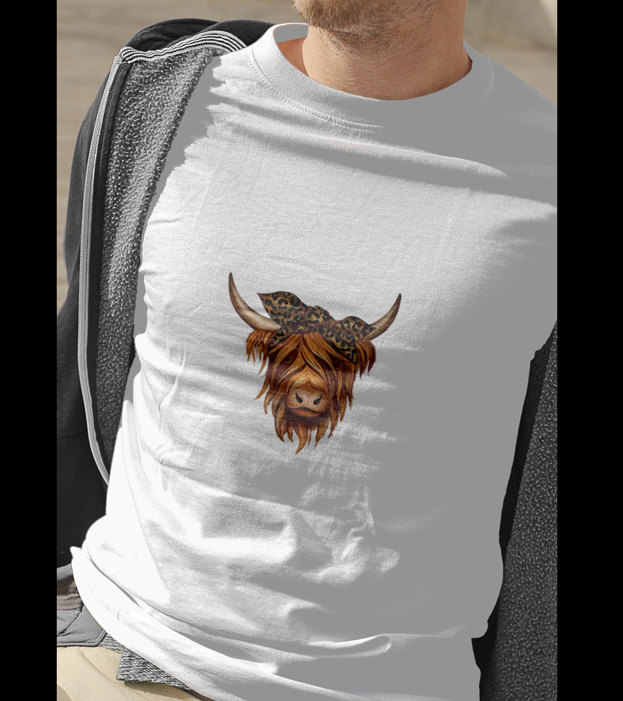 Highland Cattle Leopard Print Bow T-Shirt
