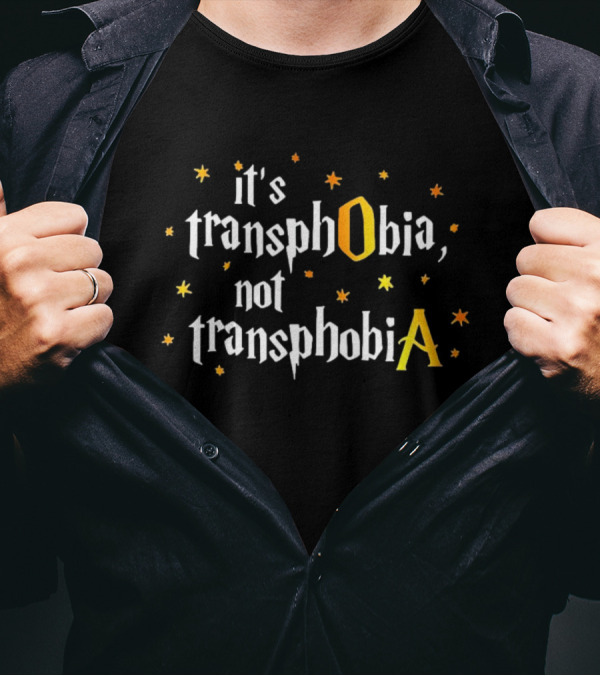 It's Transphobia Not Transphobia Stars Yellow Orange Letters T-Shirt