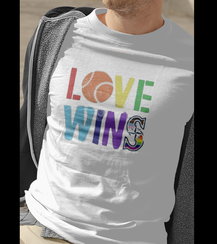 Maverick Love Wins Seattle Mariners Pride Baseball Rainbow T-Shirt