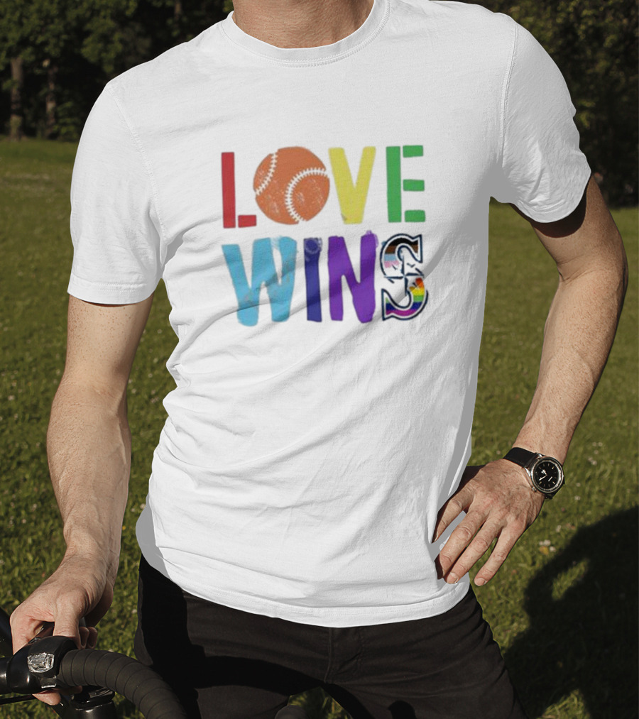 Maverick Love Wins Seattle Mariners Pride Baseball Rainbow T-Shirt