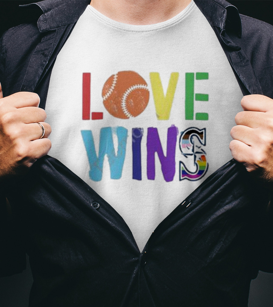 Maverick Love Wins Seattle Mariners Pride Baseball Rainbow T-Shirt