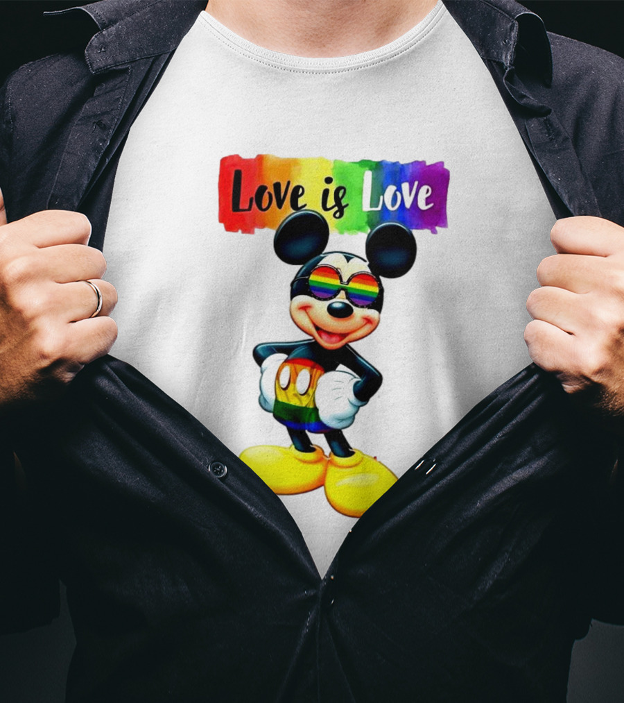 Mickey Mouse Love Is Love Rainbow Happy Pride T-Shirt