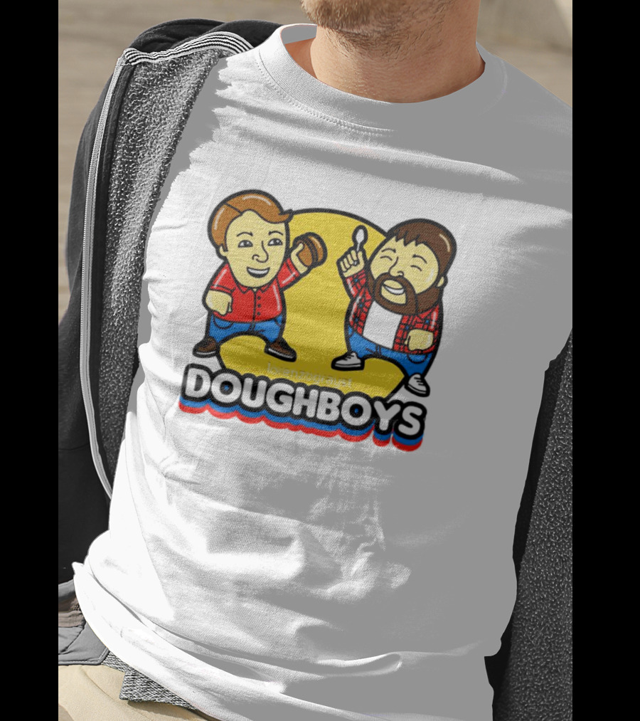 Doughboys Podcast Cartoon Characters Holding Food Items T-Shirt