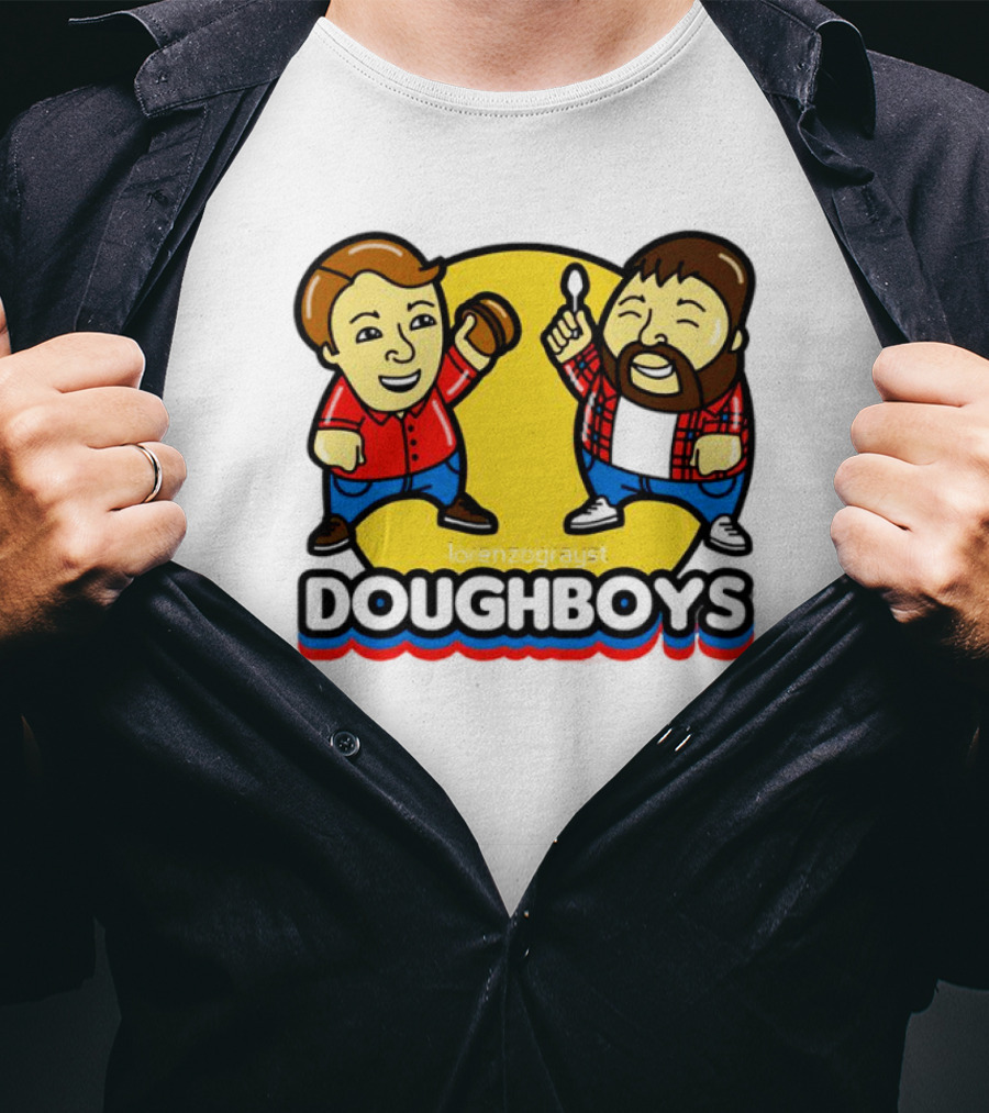 Doughboys Podcast Cartoon Characters Holding Food Items T-Shirt
