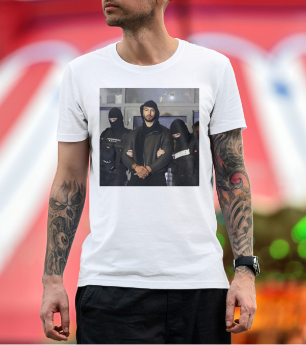 Premium T-Shirt: Andrew Tate Arrest with Police in Black Tactical Gear T-Shirt Andrew Tate Arrest with Police in Black Tactical Gear T-Shirt
