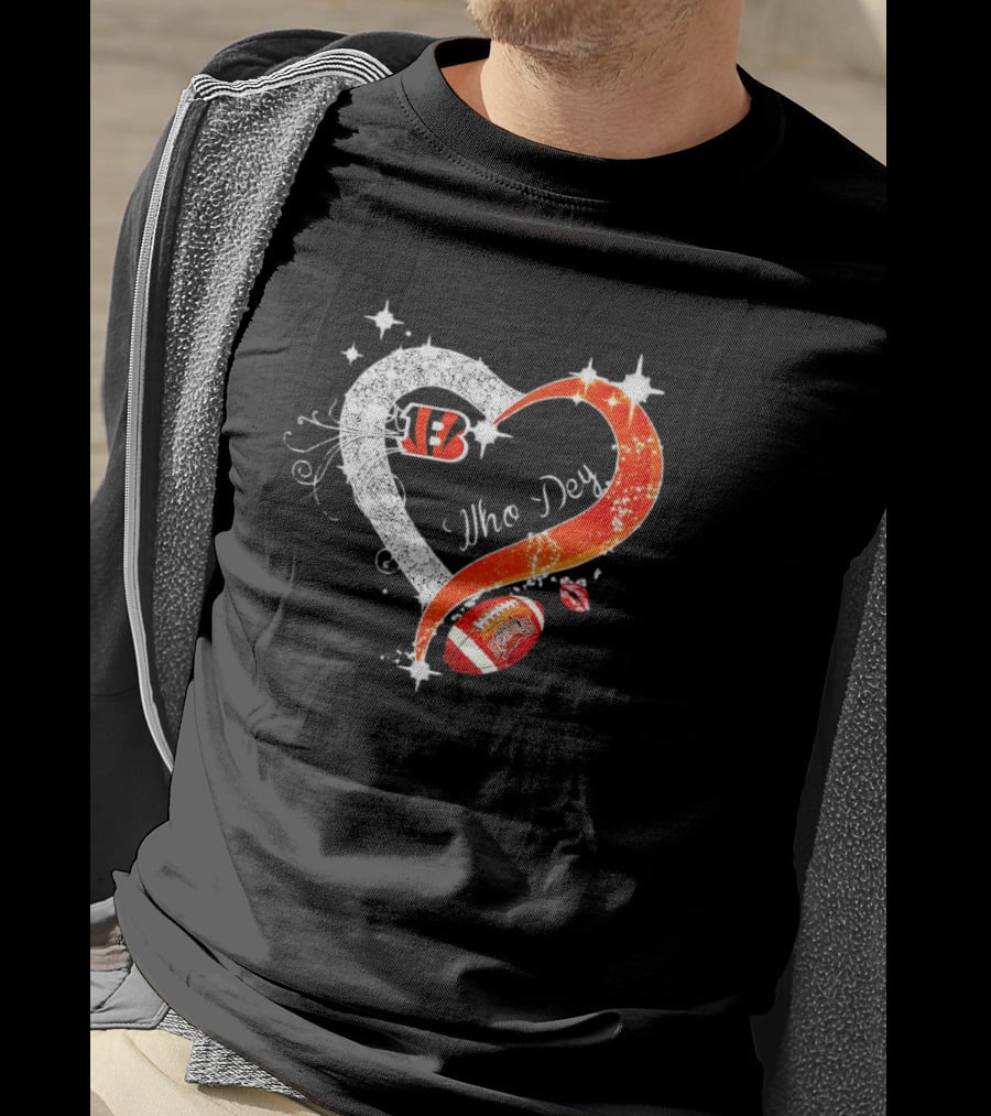 Cincinnati Bengals Who Dey Diamond Heart Football Icon With Logo And Lips T-Shirt