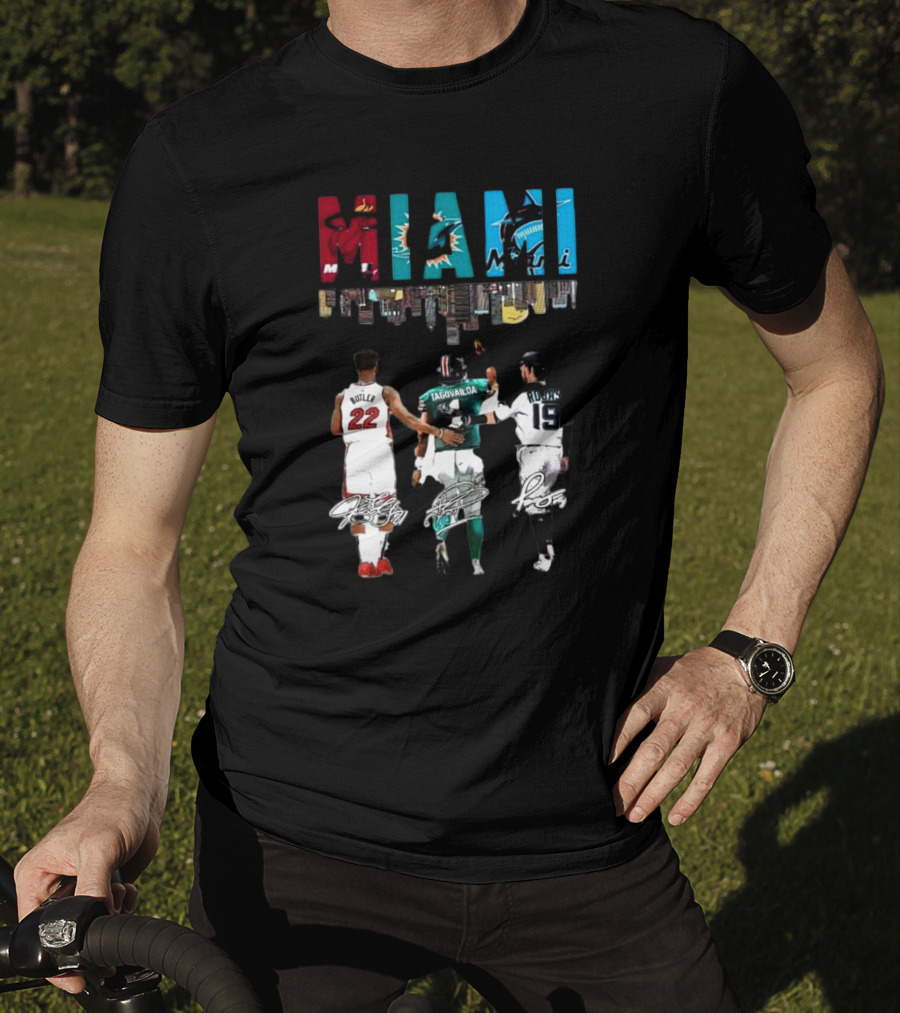 Miami Heat Dolphins Marlins Butler Tagovailoa Rojas Signatures T-Shirt