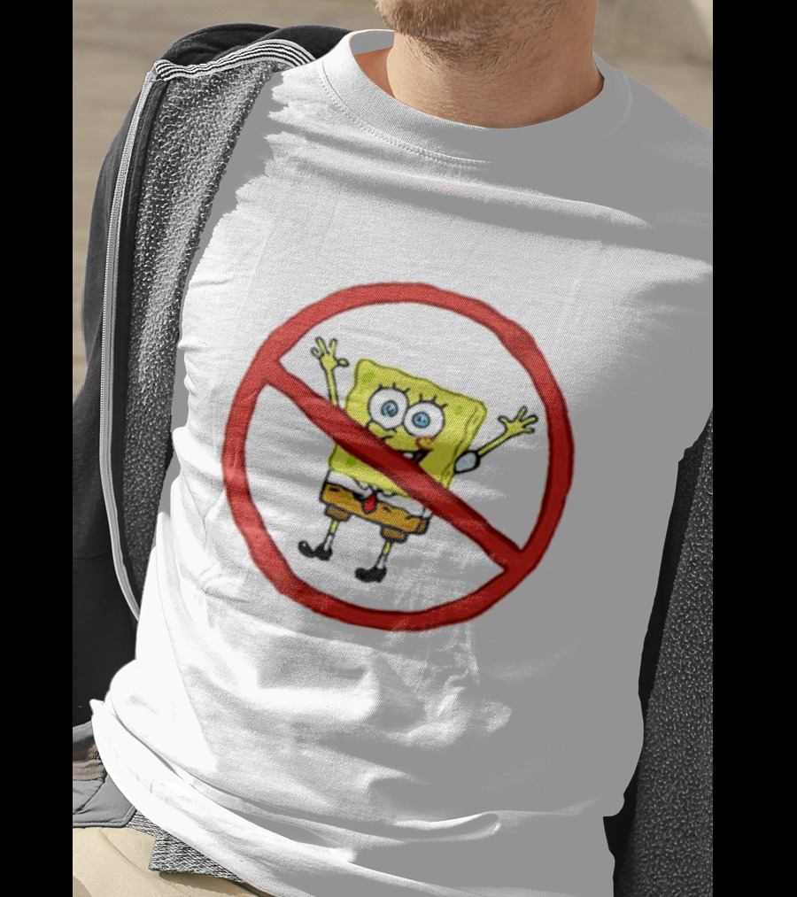 National No Spongebob Day Yellow Cartoon Character With Red Prohibition T-Shirt