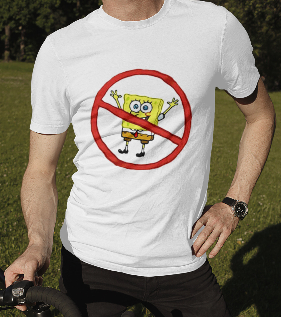 National No Spongebob Day Yellow Cartoon Character With Red Prohibition T-Shirt