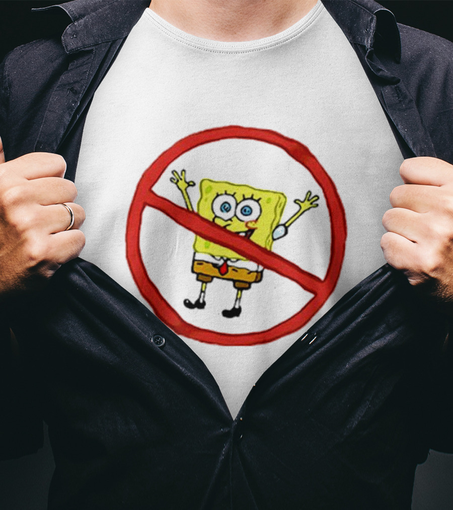 National No Spongebob Day Yellow Cartoon Character With Red Prohibition T-Shirt